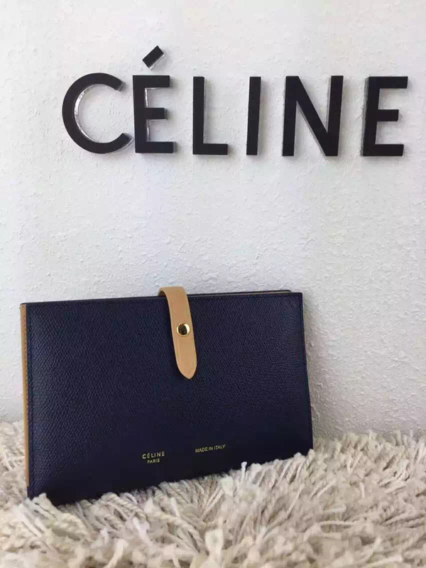 《2015新作限定エレ女ネイビー》CELINE セリーヌ スーパーコピー ストラップ ラージ マルチファンクション ドラムドカーフスキン 長財布